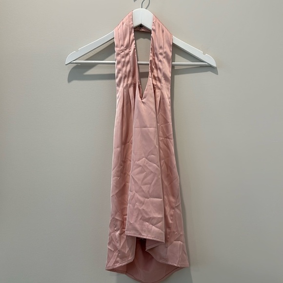 Superdown Amerie Pleated Halter Top Satin Pink Date Revolve Blouse Shirt Tank - Picture 4 of 11